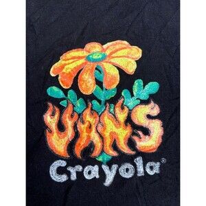 Vans Crayola Flaming Logo Spell out T-Shirt Black Orange Yellow Men's Size M